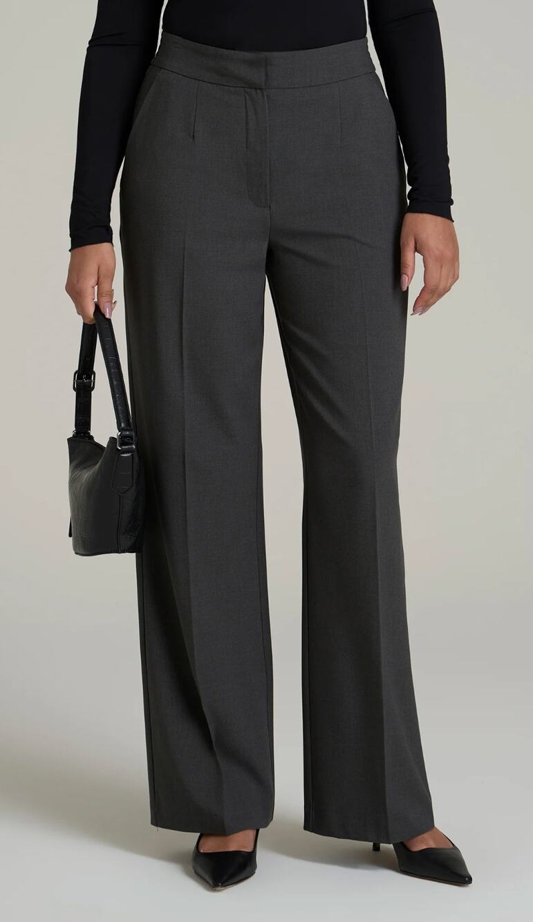American Tall Womens Flat Front Wide Leg Dress Pants Trouser Grey Size 6 XT New